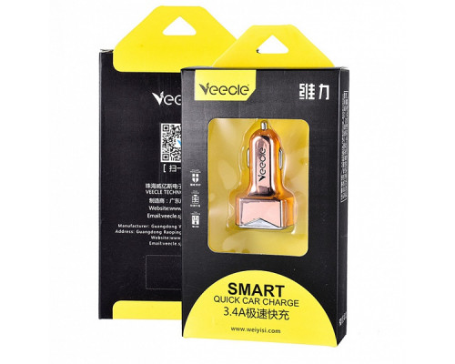 T1478  Зарядное устройство в прикуриватель на 2 гнезда USB VEECLE KY-C02