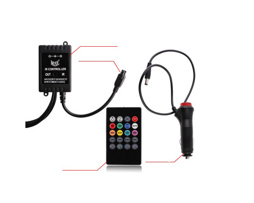 T4488  Автомобильная RGB лента 12 LED светодиодная подсветка в салон авто ног цветомузыка пульт ваз
