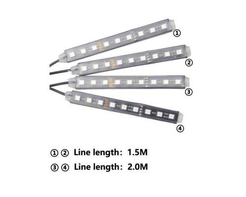 T4489  Автомобильная RGB лента 9 LED светодиодная подсветка в салон авто ног цветомузыка пульт ваз