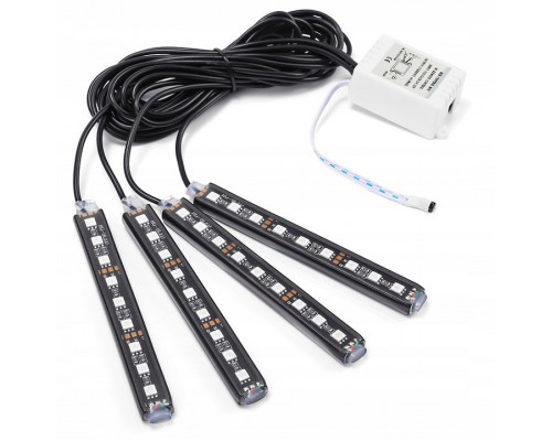 T4489  Автомобильная RGB лента 9 LED светодиодная подсветка в салон авто ног цветомузыка пульт ваз