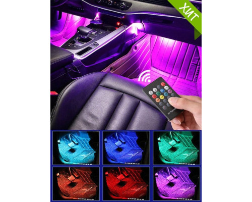 T4489  Автомобильная RGB лента 9 LED светодиодная подсветка в салон авто ног цветомузыка пульт ваз