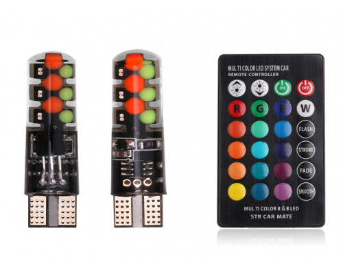 T4482 Лампа T10 RGB LED W5W с пультом управления AVL001