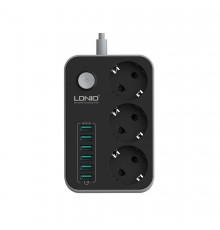 T3016 Сетевой фильтр LDNIO на 3 розетки и 6 USB портов, черный