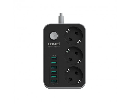T3016 Сетевой фильтр LDNIO на 3 розетки и 6 USB портов, черный
