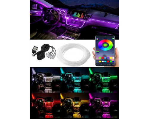 T4495 Автомобильная RGB лента неоновая подсветка в салон авто ног цветомузыка пульт ваз