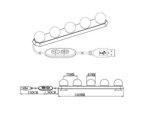 T5145 Огонек OG-LDP13 Подсветка для зеркала (5шт,USB)