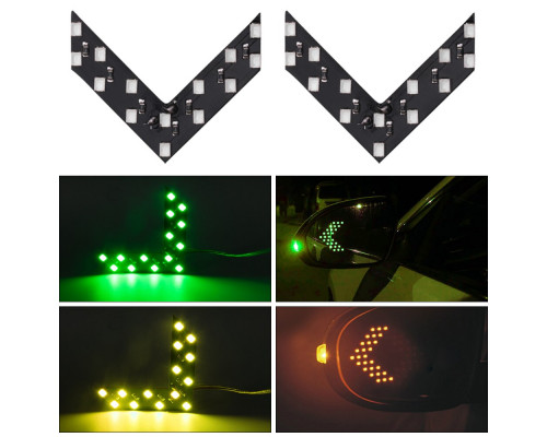 T4527 LED повторитель для зеркала автомобиля, указатели поворота 14SMD Белый (комплект 2шт).