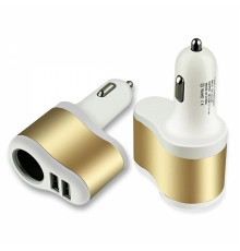 Т0054 Зарядное устройство авто на 1 гнездо 12/24В BYZ-YL805, 2 гнезда USB AV-338(3000мА, 5В)