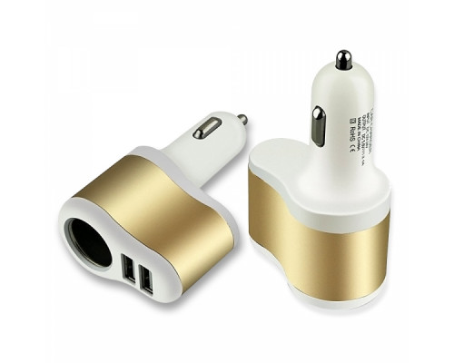 Т0054 Зарядное устройство авто на 1 гнездо 12/24В BYZ-YL805, 2 гнезда USB AV-338(3000мА, 5В)