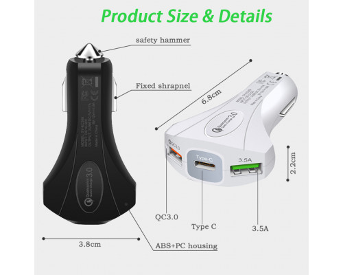 T1110 TDS TS-CAU34 Белый ЗУ в прикуриватель USB (QC3.0,3500mA)