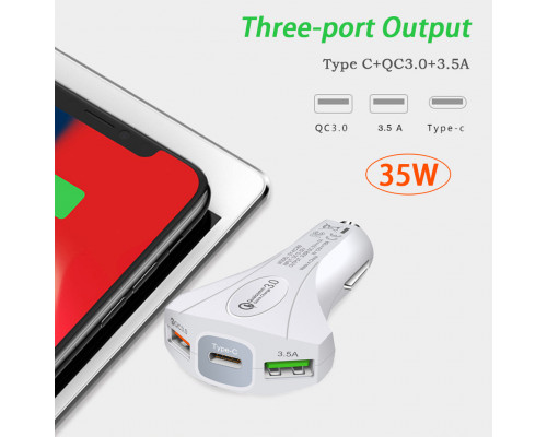 T1110 TDS TS-CAU34 Белый ЗУ в прикуриватель USB (QC3.0,3500mA)