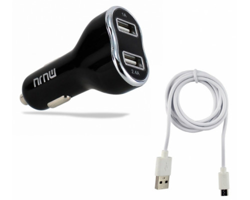 T3219 Зарядное устройство в прикуриватель на 2 гнезда USB + кабель MUJU MJ-C10